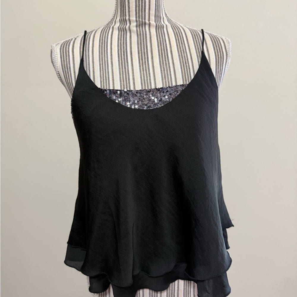 Free People Sequin Cami Elegant Black Sleeveless Top adjustable Strap